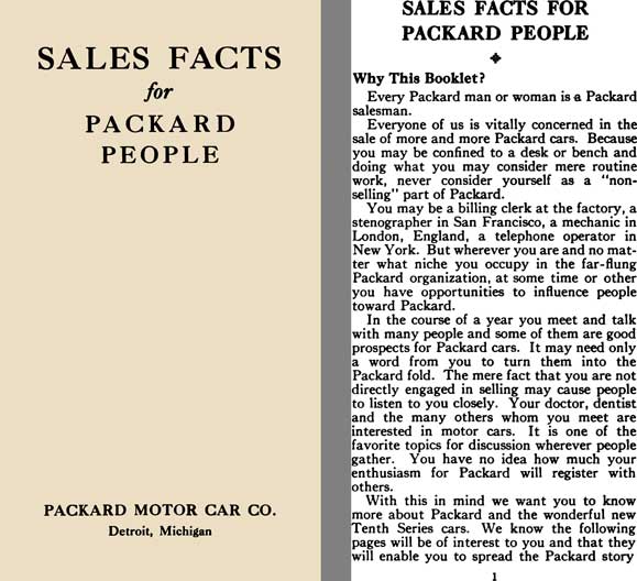 Packard 1933 - Sales Facts for Packard People