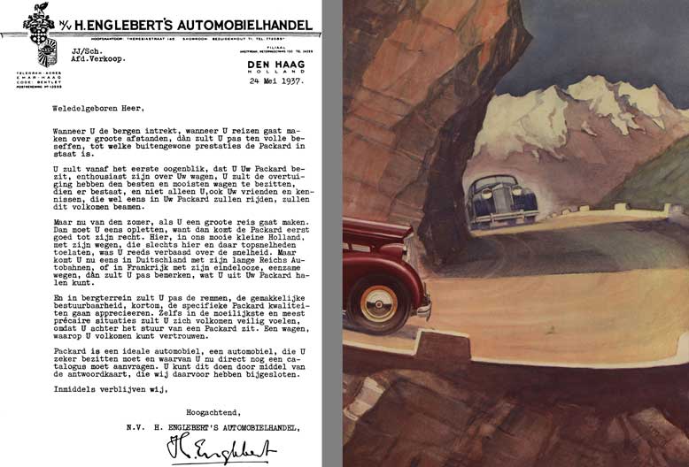 Packard 1937 - Customer Letter (in Dutch) with Packard Car Image