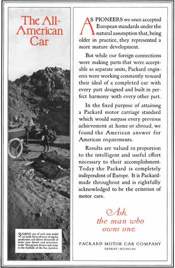Packard c1920 - Packard Ad - The All American Car - Image in foothills of Test Camp of San Jacintos