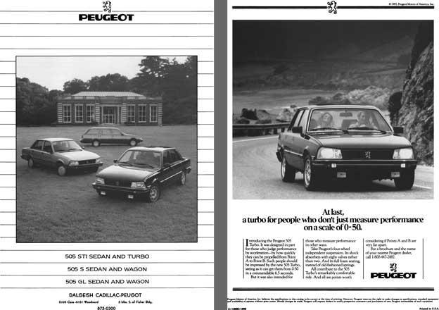 Peugeot 1985 - Peugeot 505 STI Sedan & Turbo, 505 S Sedan & Wagon, 505 GL Sedan & Wagon