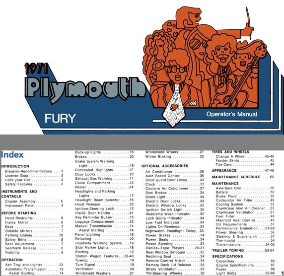 Fury Plymouth 1971 - 1971 Plymouth Fury  Operator's Manual