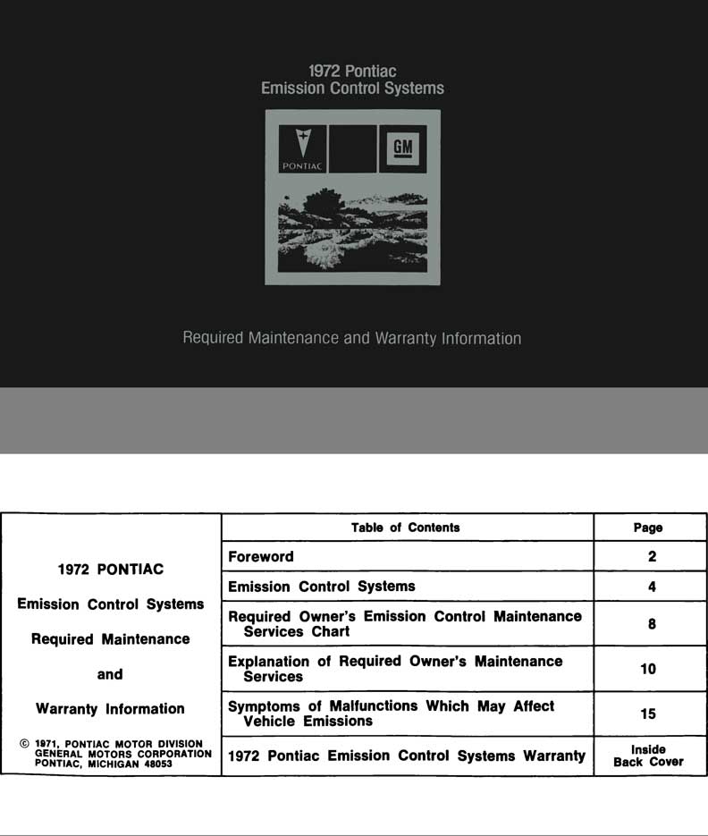 Pontiac General Motors 1972 - 1972 Pontiac Emission Control Systems