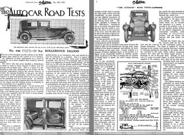 Rolls Royce 1931 - The AutoCar Road Tests No. 644 25 HP Rolls Royce Saloon