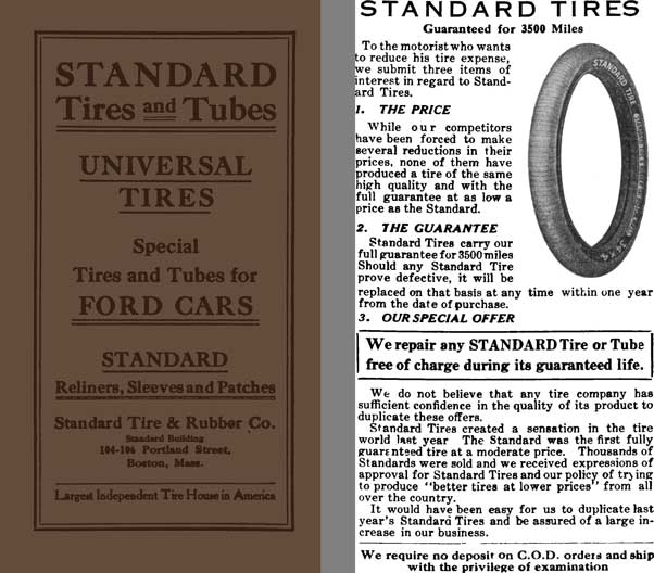 Standard Tires and Tubes 1913 - Universal Tires - Special Tires and Tubes for Ford Cars
