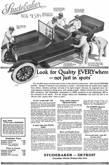 Studebaker 1915 - Studebaker Ad - Studebaker Six - Look for Quality Everywhere - not just in spots