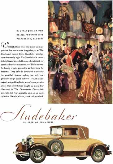 Studebaker 1929 - Studebaker Ad - Bal Masque at the Beach and Tennis Club Palm Beach, Florida