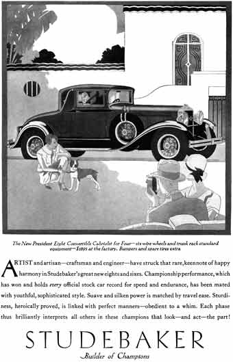 Studebaker 1929 - Studebaker Ad - The New President Eight Convertible Cabriolet for Four