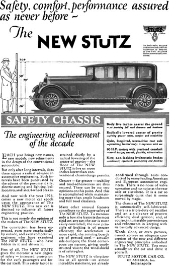 Stutz 1926 - Stutz Ad - Safety, comfort, performance assured as never before - The New Stutz