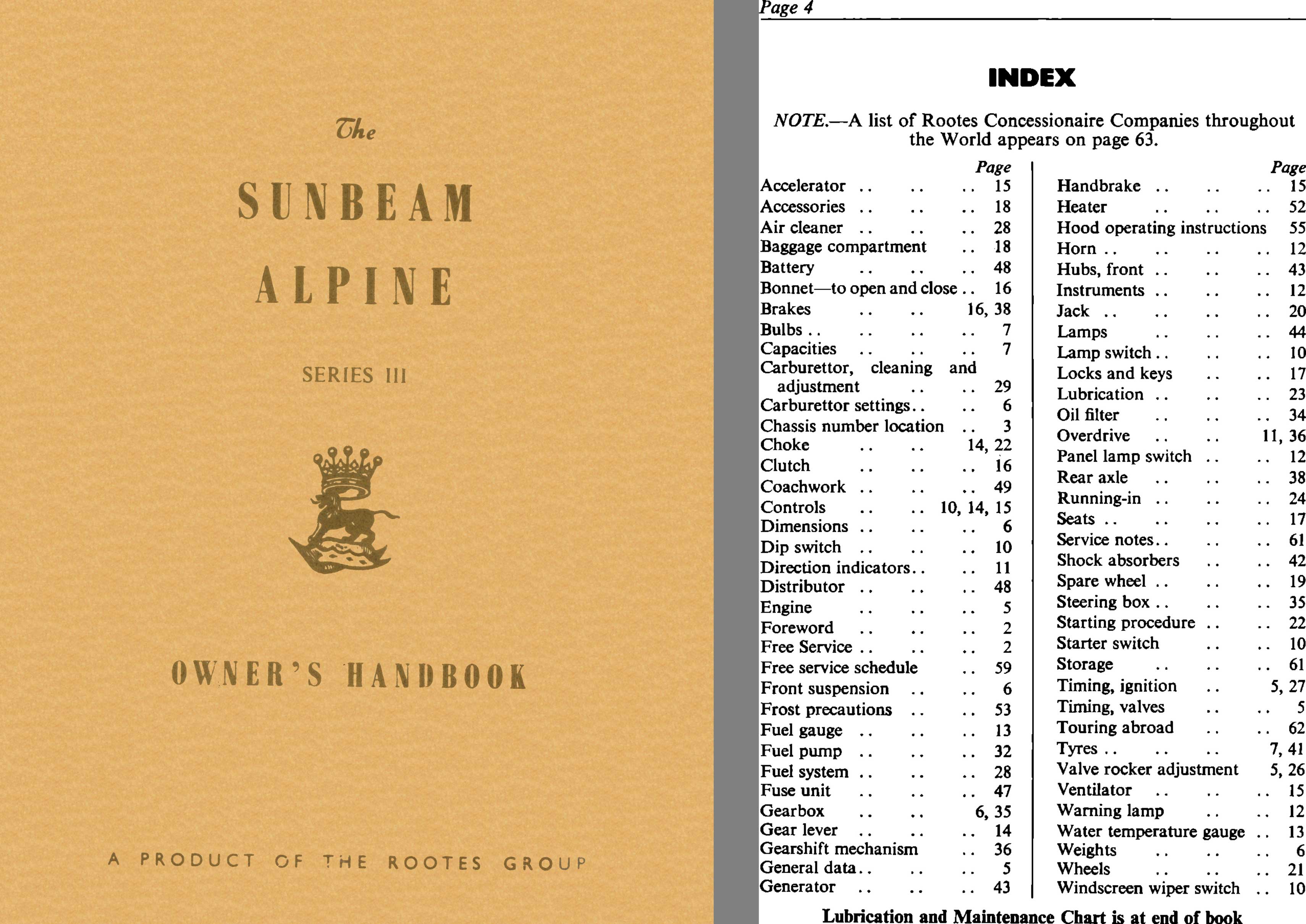 Sunbeam c1963 - Sunbeam Alpine Series III Owner's Handbook