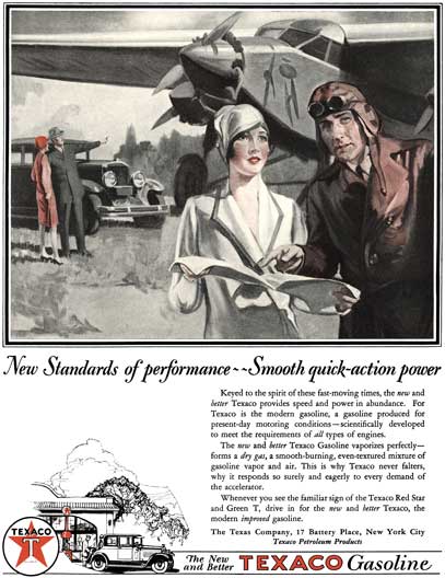 Texaco 1928 -Texaco Ad - New Standards of performance ~~ Smooth quick-action power