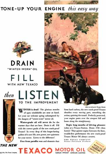 Texaco Motor Oil 1931 - Texaco Ad - Tone-Up Your Engine this easy way - Drain Fill Listen