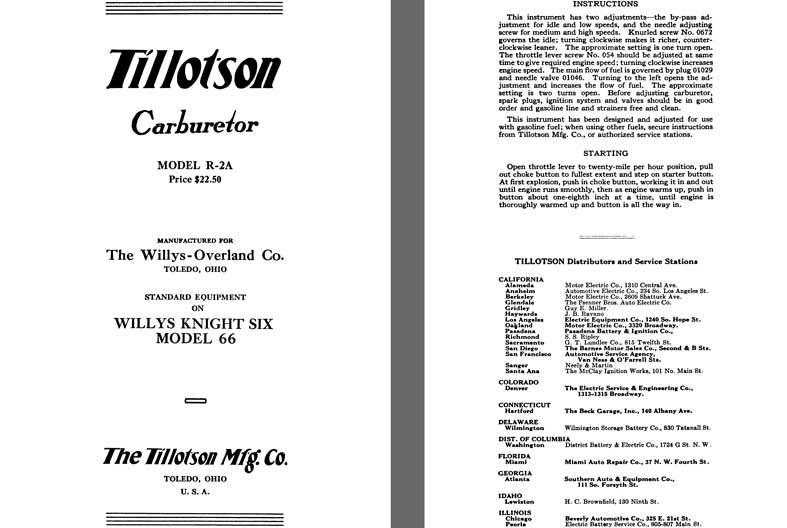Tillotson 1926 - Tillotson Carburetor Model R-2A (Mfg for Willys Overland Co)