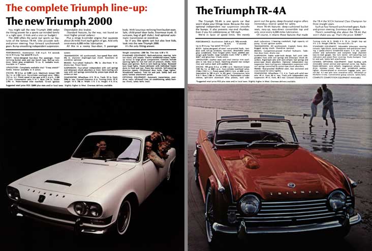 Triumph 1966 - The Complete Triumph line-up: Triumph 2000, Triumph TR-4A, Spitfire Mk2, Triumph 1200