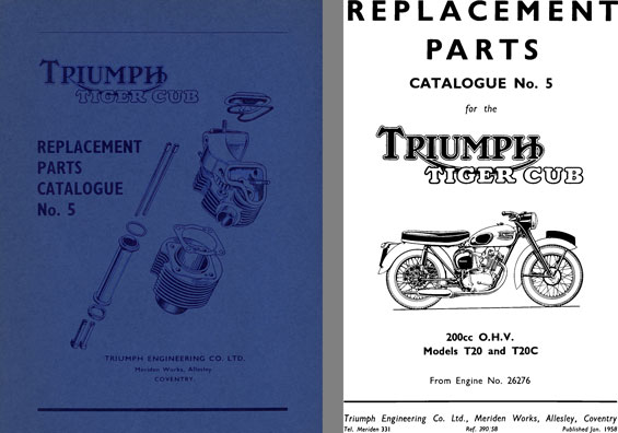 Triumph Tiger Cub 200cc OHV Models T20 & T20C Replacement Parts Catalogue No. 5 Jan 1958