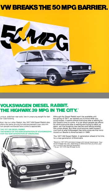 Volkswagen 1977 - VW Breaks the 50 MPG Barrier - VW Rabbit