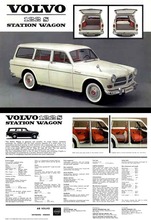 Volvo 122S Station Wagon c1962 Spec Sheet Volvo 122S Station Wagon c1962