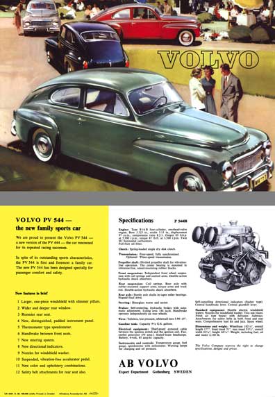 Volvo c1962 - Volvo PV 544 - The New Family Sports Car - Spec Sheet