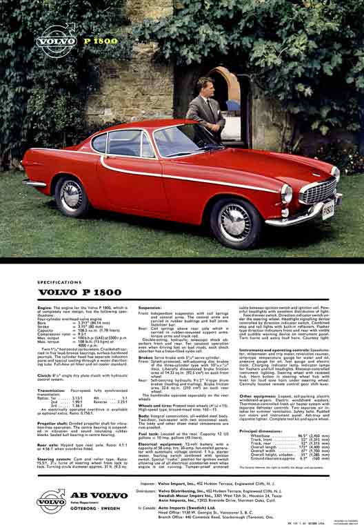 Volvo P1800 (c1961) - Spec Sheet