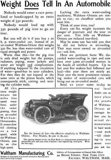 Waltham 1905 - Waltham Ad - Weight Does tell In An Automobile  Waltham-Orients